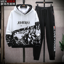 Mens hooded sweater suit personality color fashion brand student sports two-piece set with trend set autumn hoodie