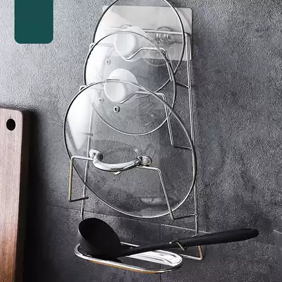 Stainless steel wall-mounted pot cover rack multifunctional non-perforated storage rack drain with water tray storage layer rack