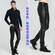 Quần da nam xe máy Harley cộng nhung dày phiên bản Hàn Quốc của Slim Slim xu hướng đẹp trai trẻ trung ấm áp xe máy mùa đông