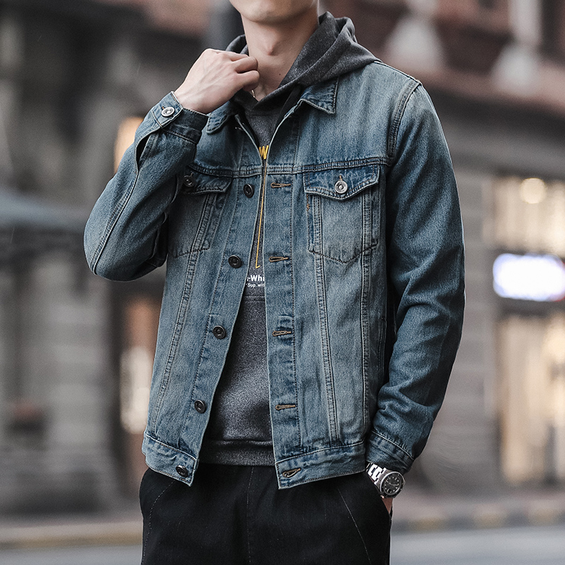 Tide Cards American Retro Tooling Denim Jacket Male Jacket Spring Autumn Season 100 Hitch Relaxation Day Collar Casual Blouse
