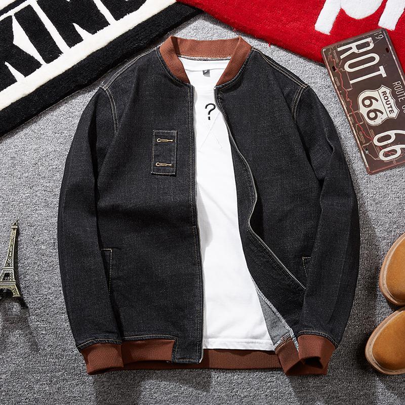 Tide brand denim jacket men's fashion brand jacket spring and autumn loose baseball collar European and American street pilot stitching all-match