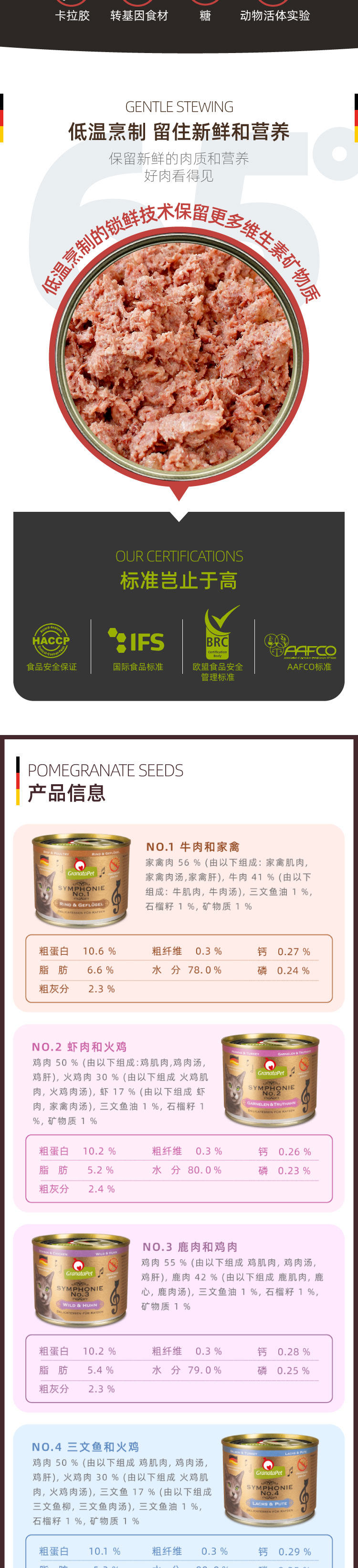 Кошки закуски 上宅▲德国granatapet交响乐猫罐头symphonie金交主食高端湿粮200