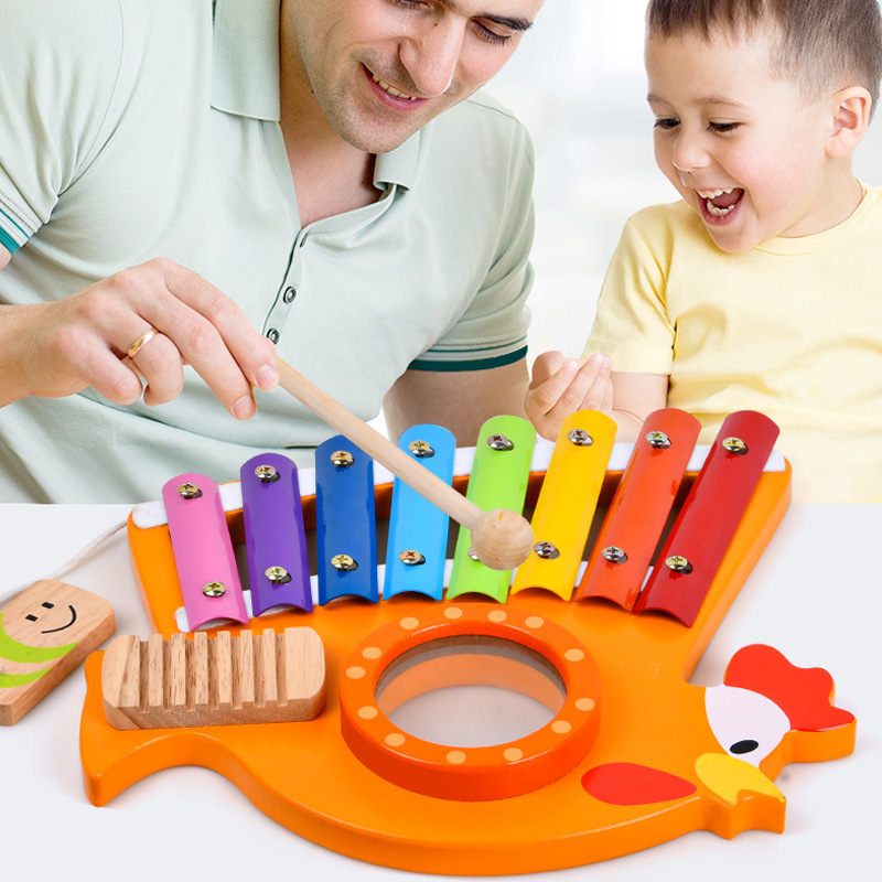 Wooden three-in-one eight-tone violin toy 0 8 young children enlighten the woodwork percussion instrument early on