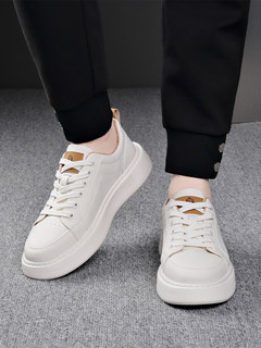 Genuine leather white shoes for men 2025 summer new korean style versatile sports and casual shoes breathable and lightweight men's sneakers