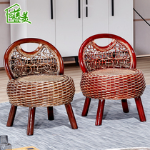 Rattan leisure rattan chair balcony courtyard rattan wood low stool round stool natural rattan stool rattan bar shoe stool