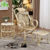 Home balcony leisure rattan chair coffee table three-piece set recliner foot combination Real rattan table and chair rattan back chair