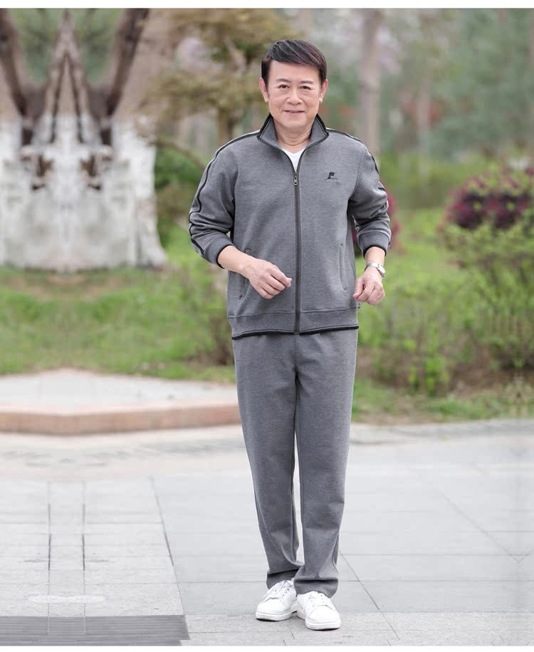 Mùa xuân và mùa thu trung niên thể thao phù hợp với nam quần áo cũ cặp đôi mẫu giản dị dài tay hai mảnh cha tải thời trang nam