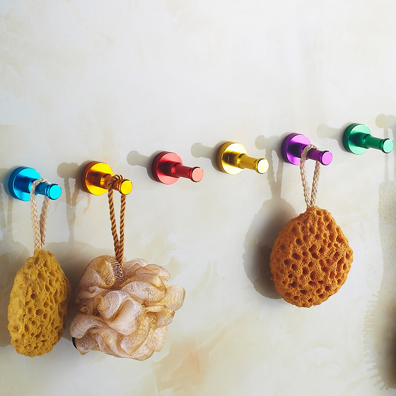 Free hole space aluminum coat hook Color hook Bathroom solid hook Nail-free creative coat hook Powder room single hook