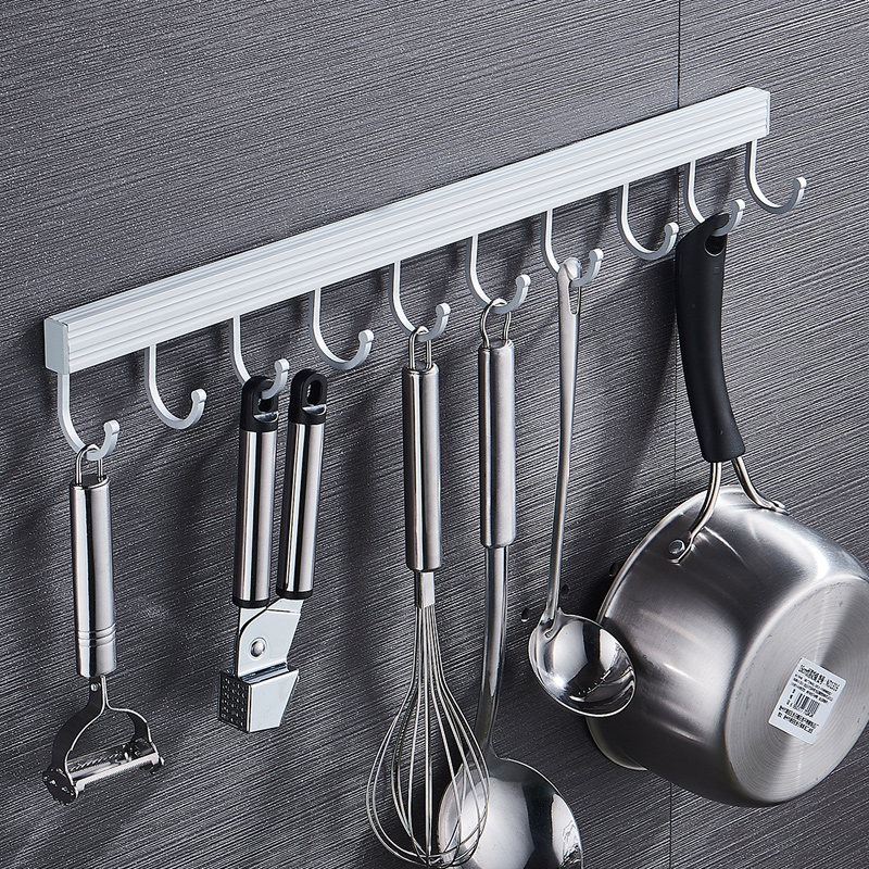 Free Punch Kitchen Hook Rack Wall-mounted Space Aluminum Multifunction Shelving kitchen Pendant Pan Shovel Hook hood Hook Hood