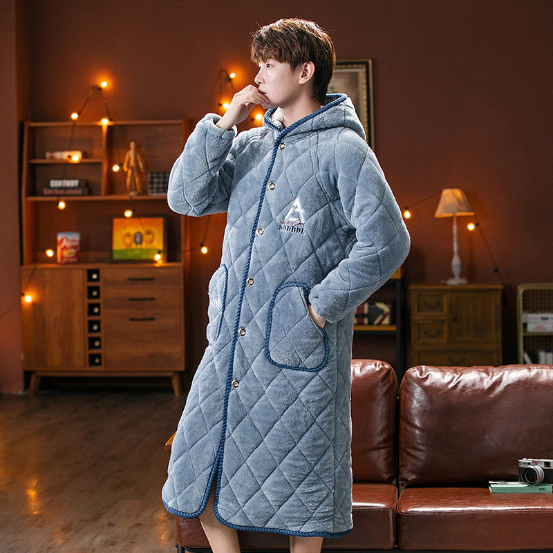 fy fangyi winter men's bathrobe flannel velvet pyjamas home jacket cotton medium long version thickened warm