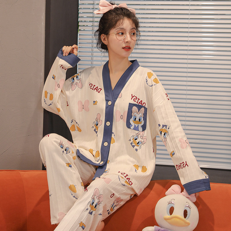 Ms. Fly Fang Yi Chunqiu Ms. Long sleeves pyjamas cotton quality Home Clothing Suit Sweet and Exterior Wear
