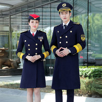 Autumn and winter stewardess flight less uniform hotel welcome thick woolen coat property security men and women medium long coat