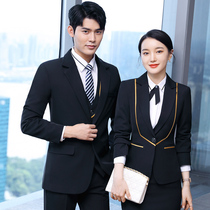 Business suit fashion temperament stewardess uniform autumn and winter men and women with the same suit vest front desk reception work clothes