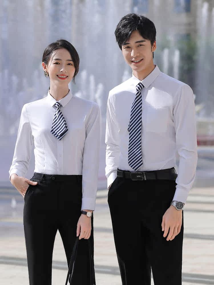 Non-ironing white shirt hakama suit hotel front desk professional dress male and female waiter work clothes female autumn and winter
