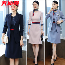 High-end stewardess suit temperament goddess fan mid-sleeve dress autumn and winter workplace capable female beauty salon overalls female
