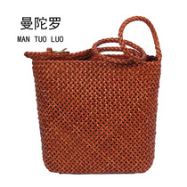 Mandola Rousplanting Tanning Head Layer Cow Leather Bucket Bag Genuine Leather Women Bag Handwoven Slanted Satchel Bag Woman Big Bag Bag Single Shoulder Bag