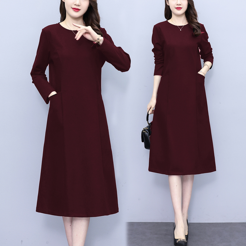 Elegant Mother's Knitted Long-Sleeved Dress for Women, High-End 2026 New Autumn and Winter Clothing, Burgundy Mid-Length A-Line Skirt Elegant Mother's Knitted Long-Sleeved Dress for Women, High-End 2026 New Autumn and Winter Clothing, Burgundy Mid-Length A-Line Skirt