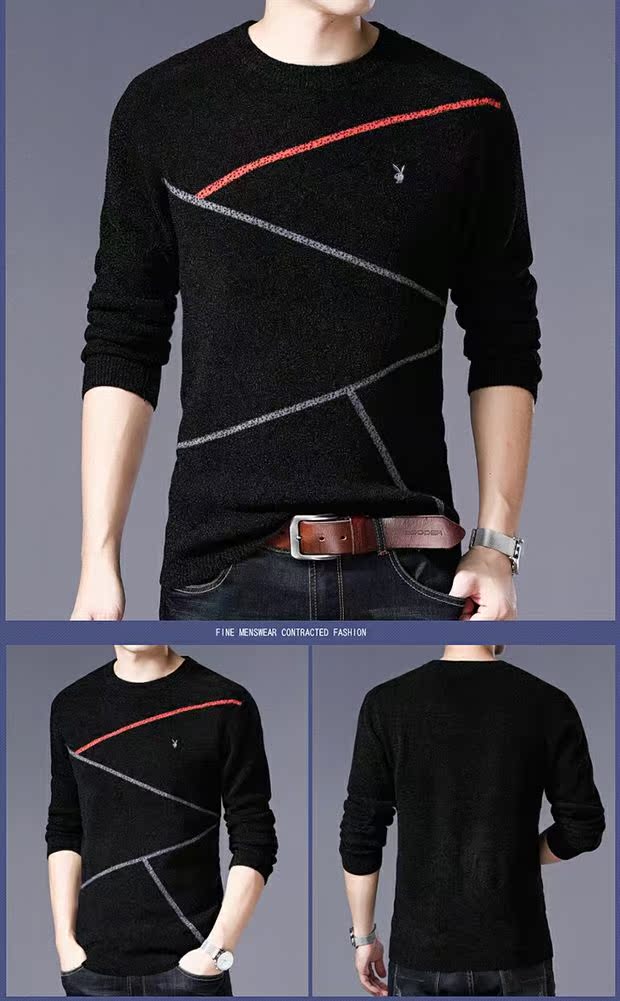 Áo len mùa đông nam trung niên cổ tròn sọc đan đan đáy áo mùa thu và áo len nam mùa đông cashmere áo len dày nam áo phao nam hàng hiệu
