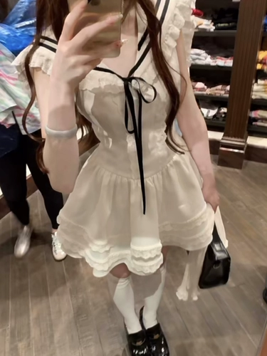 Милый белый приталенный военно-морской корсет для принцессы, изысканный стиль, юбка-пачка