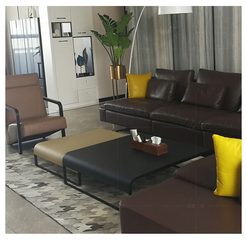 Bàn cà phê Bắc Âu Phòng khách tối giản hiện đại Thiết kế nội thất Khung thép carbon rắn Sợi da Microfiber Bàn trà gió công nghiệp - Bàn trà bàn gỗ giá rẻ
