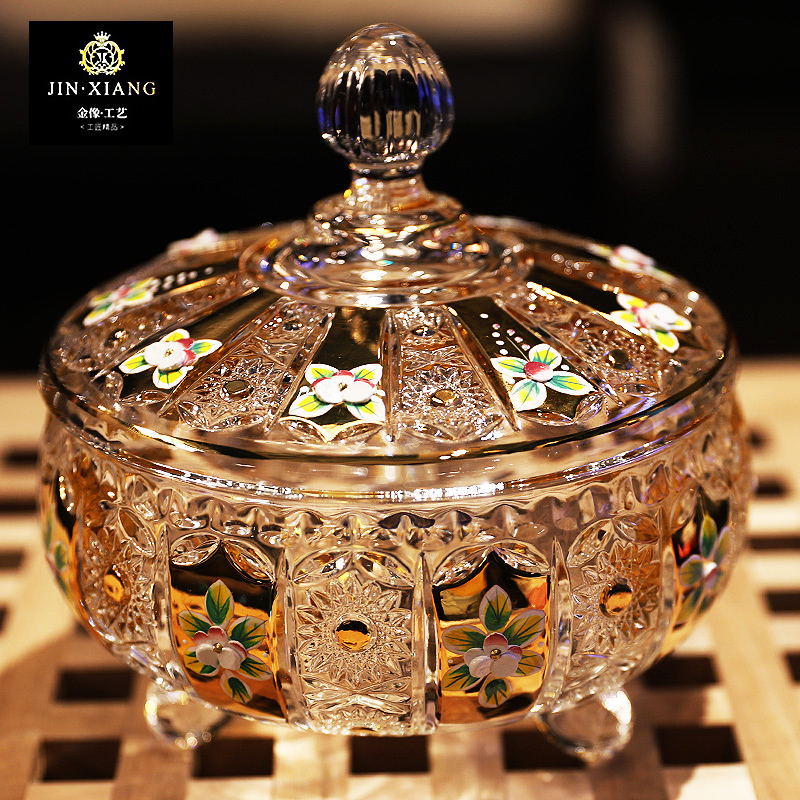Czech Enamel Gold-Plated Crystal Glass Sugar Jar, Dried Fruit Snack Candy Box with Lid, Fruit Cup, Fruit Bowl, Fruit Plate Czech Enamel Gold-Plated Crystal Glass Sugar Jar, Dried Fruit Snack Candy Box with Lid, Fruit Cup, Fruit Bowl, Fruit Plate