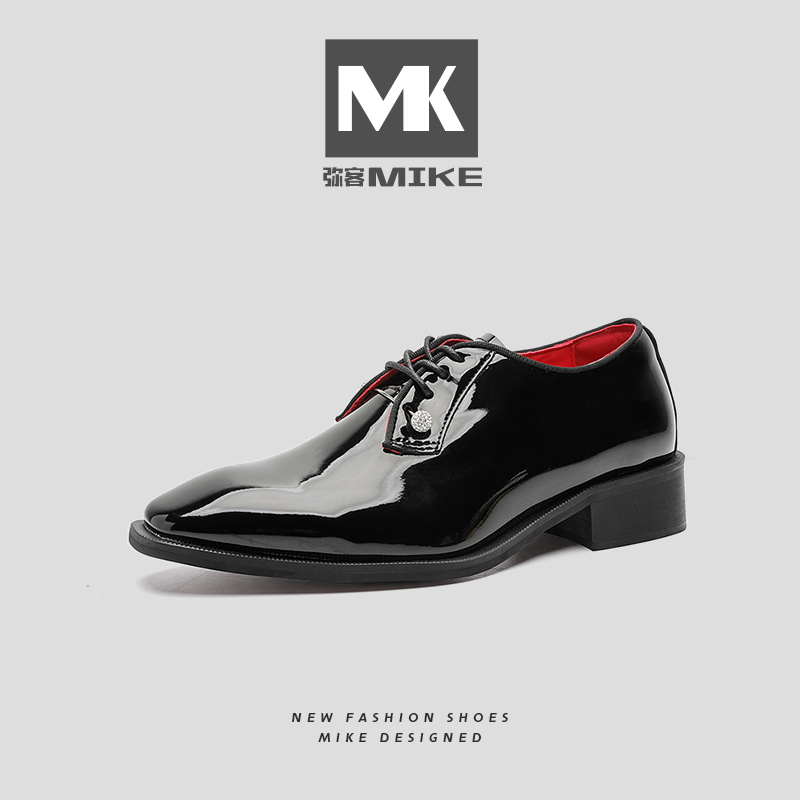Mikke Celebrity Red-Soled High-Heeled Groom's Wedding Shoes, Pointed-Toe Derby Shoes for Men, Thick-Soled Height-Increasing Glossy Business Commuting Leather Shoes Mikke Celebrity Red-Soled High-Heeled Groom's Wedding Shoes, Pointed-Toe Derby Shoes for Men, Thick-Soled Height-Increasing Glossy Business Commuting Leather Shoes