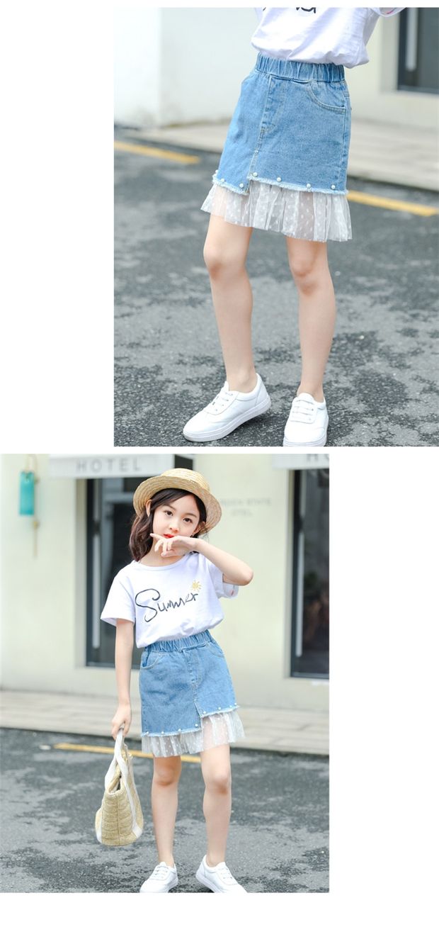 6 cô gái denim váy ngắn 8 váy mùa hè cậu bé lớn váy bé gái 10 ngọc trai 12 ren 13 trẻ em 15 tuổi - Váy chân váy len dài