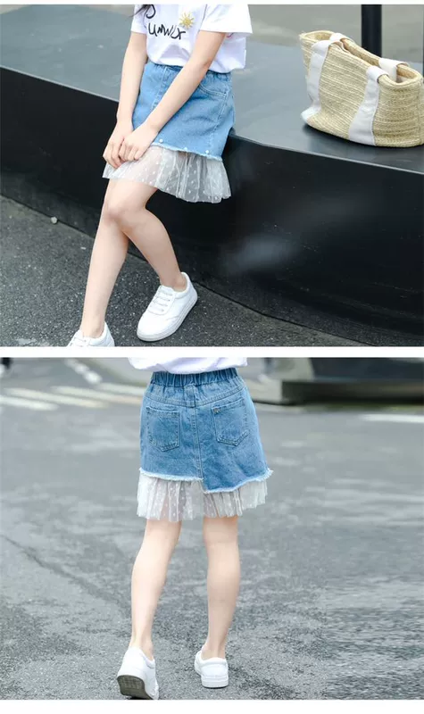 6 cô gái denim váy ngắn 8 váy mùa hè cậu bé lớn váy bé gái 10 ngọc trai 12 ren 13 trẻ em 15 tuổi - Váy