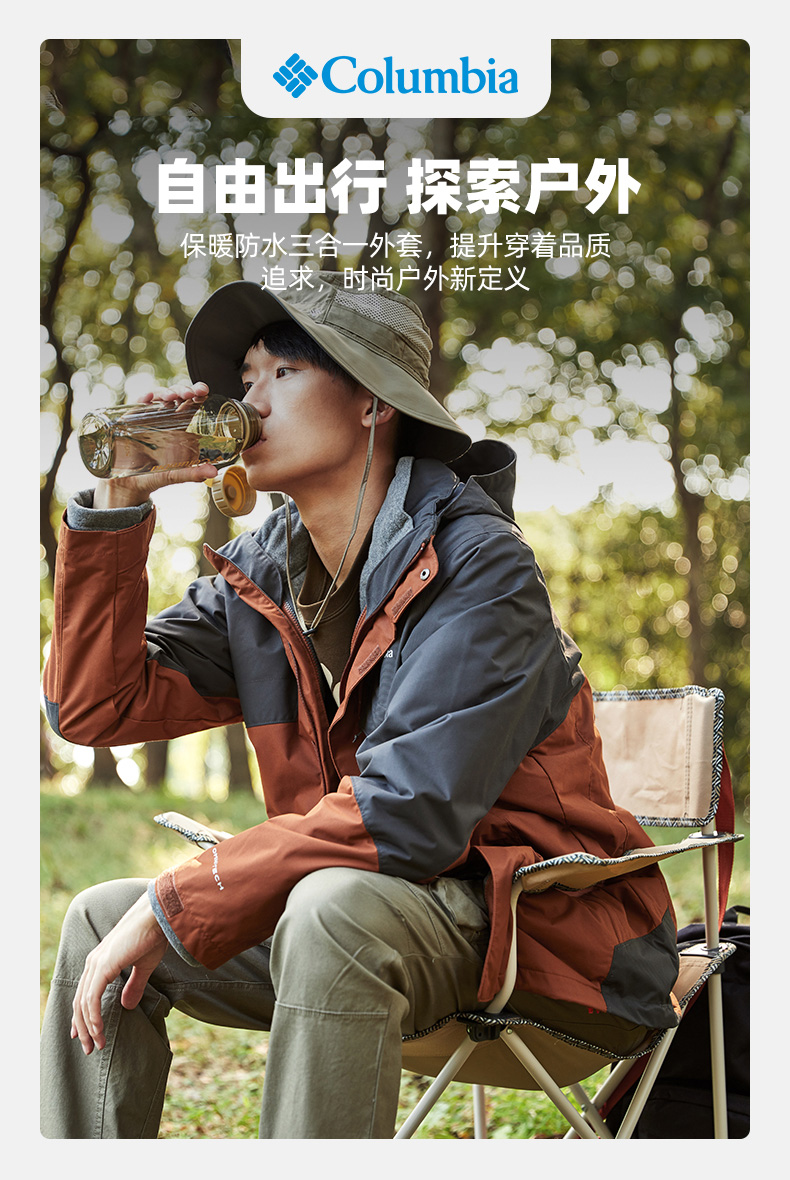 哥伦比亚 21秋冬 男热能防水抓绒内胆三合一冲锋衣 图1