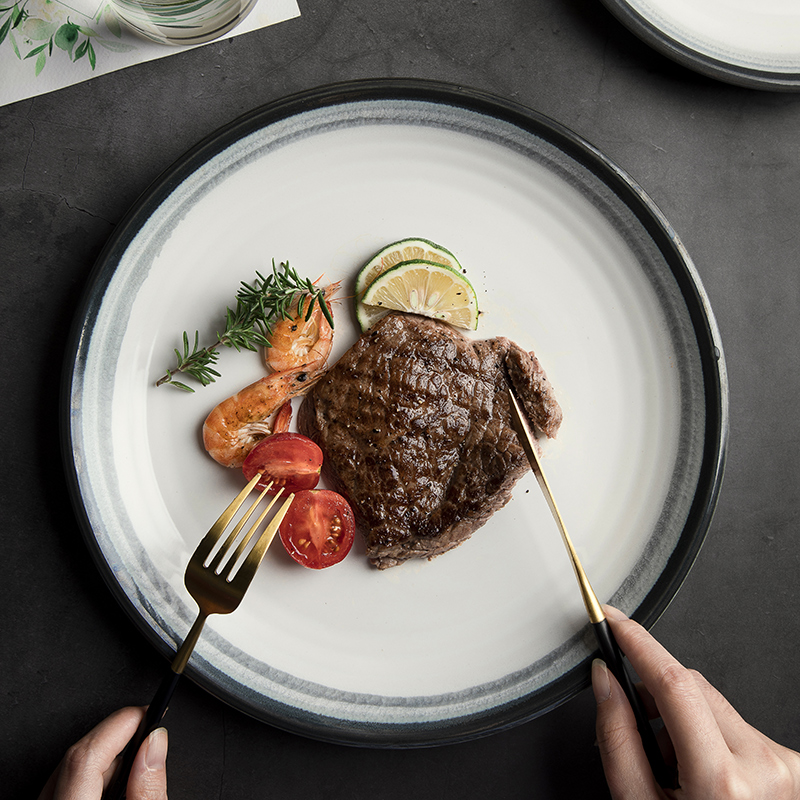 Steak plate creative gradient cafe ceramic tableware home 8.6 inches dish dish dish 11.4 inches western food dishes
