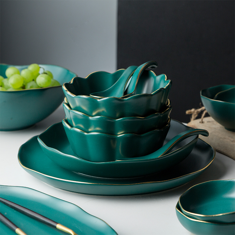 Dishes suit blackish green light and decoration ceramics tableware up phnom penh alien household rice bowls creative Dishes western Dishes