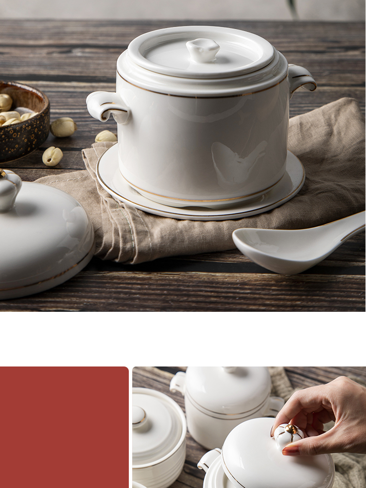 Stew delicacy up phnom penh ceramic tableware water bowl of Stew with double cover plate household assist food, steamed egg bird 's nest dessert bowl bowl
