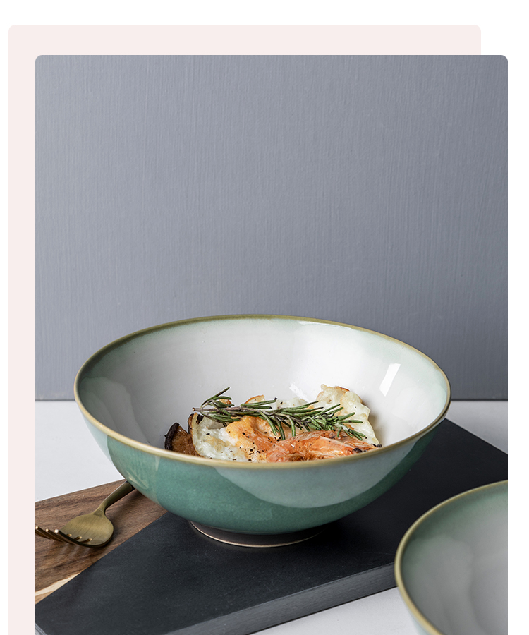 Soup bowl creative gradient ceramic tableware household contracted Europe type 8 inch blue salad dish bowl of a single rainbow such use