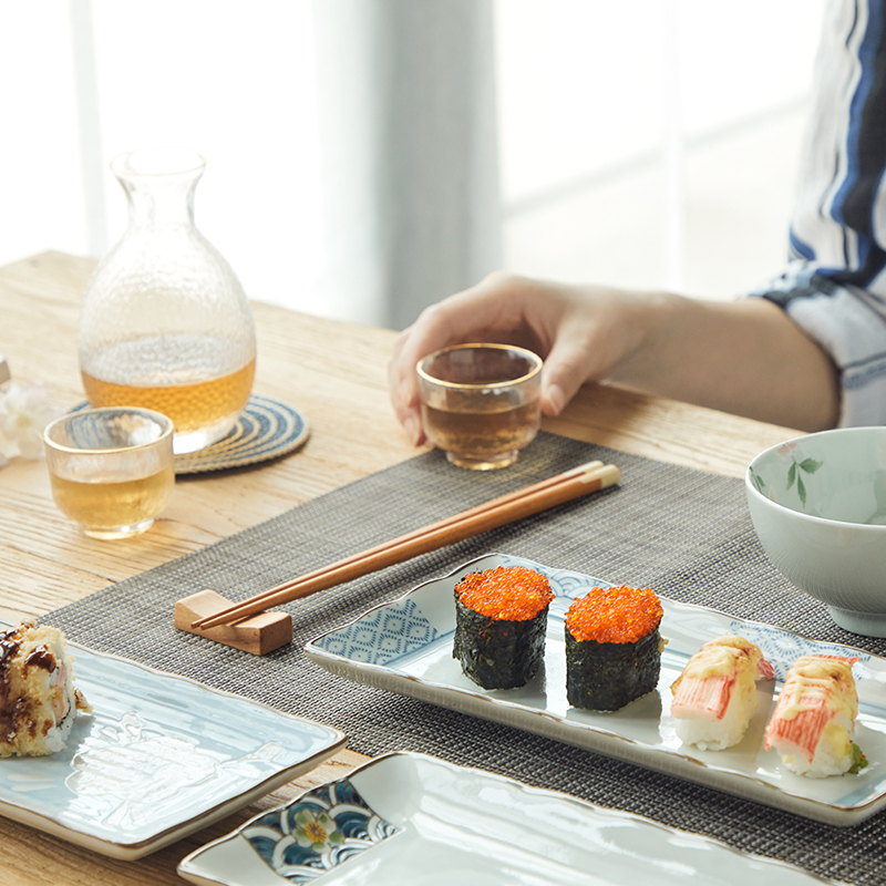 Japanese cherry blossom put creative rectangle and wind plate fish dish of household ceramic plate under the glaze color sushi plate