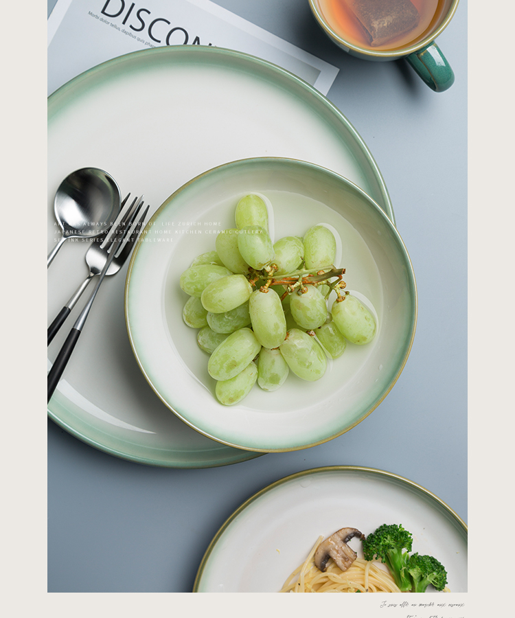 Steak plate gradient green ceramic tableware rainbow such use western - style food dish creative household salad dish of northern European dishes