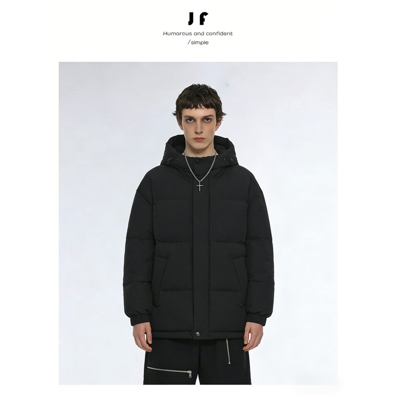 Flash Elf Simple White Duck down Jacket, Unisex, Winter Hooded Loose-Fitting Solid Color Couple's Style for Cold Weather