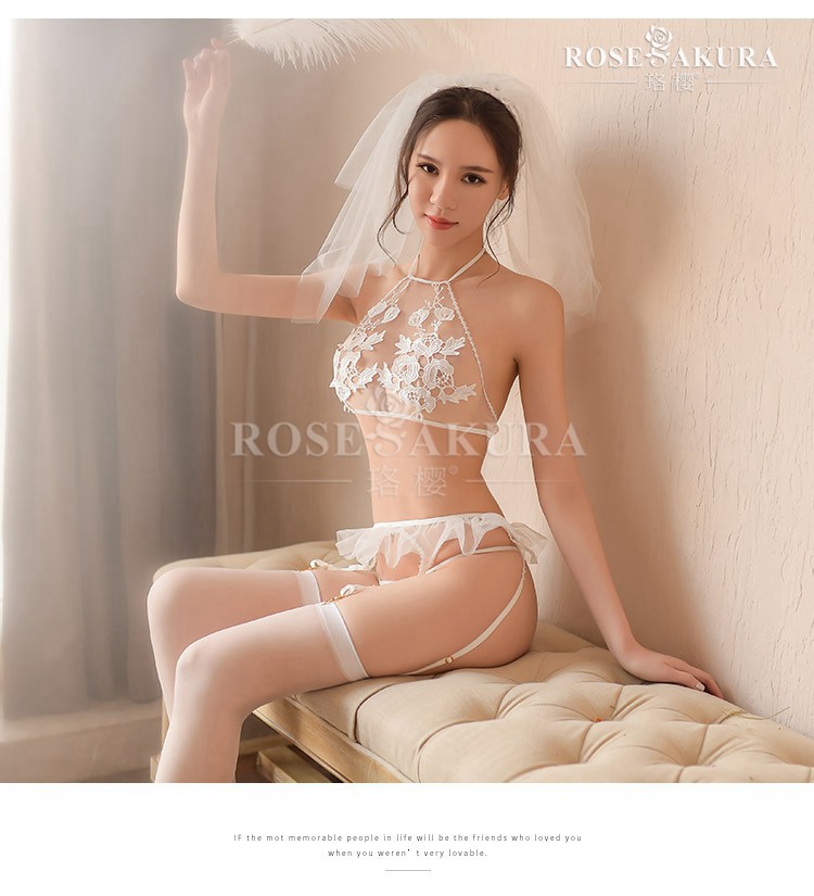 Sexy garter vớ phù hợp với vớ cô dâu khiêu dâm đồ lót ba điểm hầu gái nhỏ quan điểm ngực tất nam