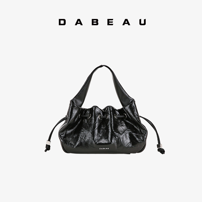Dabeau 2026 Handbag Commuter Bag Drawstring Small Bucket Bag Fashionable Versatile Crossbody Bag First Layer Cowhide