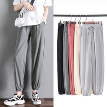Casual sports pants womens loose summer 2021 new gray versatile thin section nine-point lantern drawstring pants