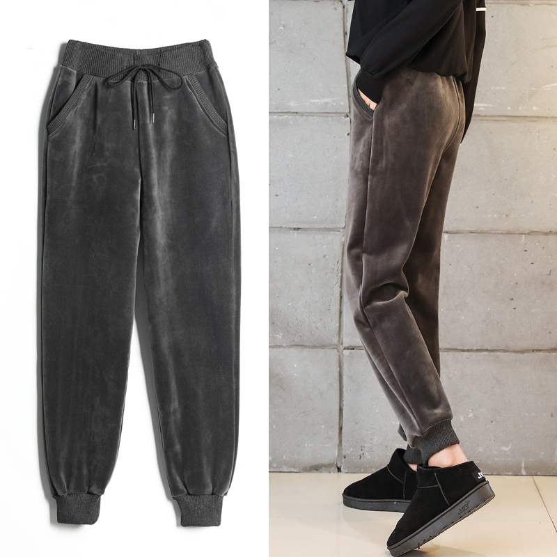 Autumn And Winter Plus Velvet Thicken Harem Pants Gold Autumn And Winter Plus Velvet Thicken Harem Pants Gold Sweatpants Female Korean Version Of The Tide Loose Casual Feet Long