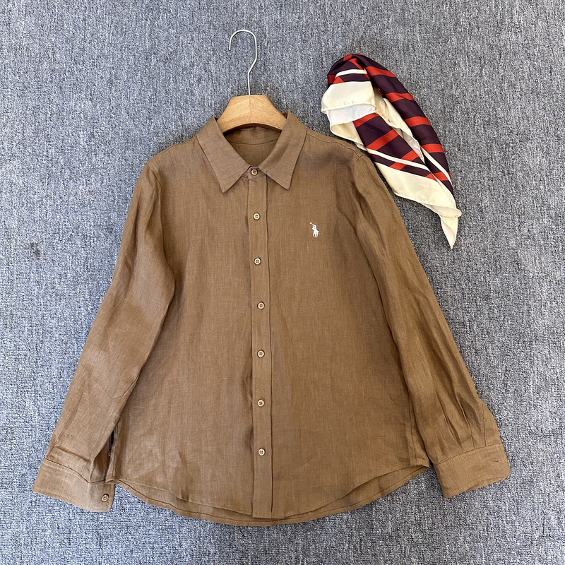 European Goods 2026 Autumn New Style Pony Embroidery Old Money Style Linen Shirt Women's Long-Sleeved Versatile Loose Casual Shirt European Goods 2026 Autumn New Style Pony Embroidery Old Money Style Linen Shirt Women's Long-Sleeved Versatile Loose Casual Shirt