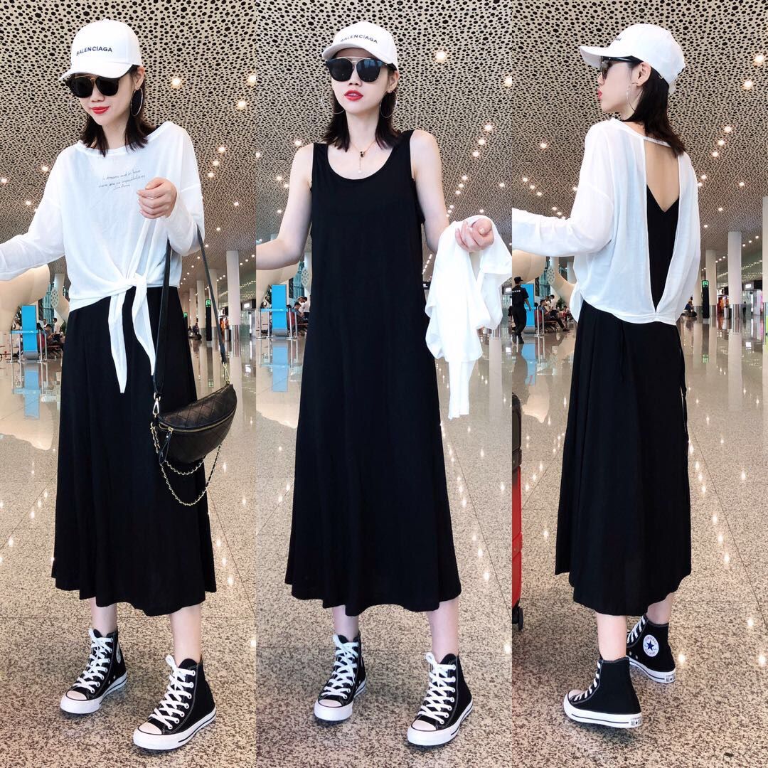 European station dress two-piece set 2022 new summer fashion loose popular long skirt women's suit European goods trend