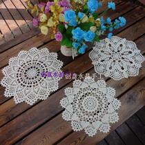  Decorative placemat crocheted small round table cloth handmade hook flower hollow flower pot bottom pad Pastoral multi-purpose cushion props
