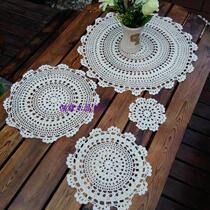  Handmade crochet placemat retro pastoral style cover towel hollow pure cotton thread decoration pad round shooting props