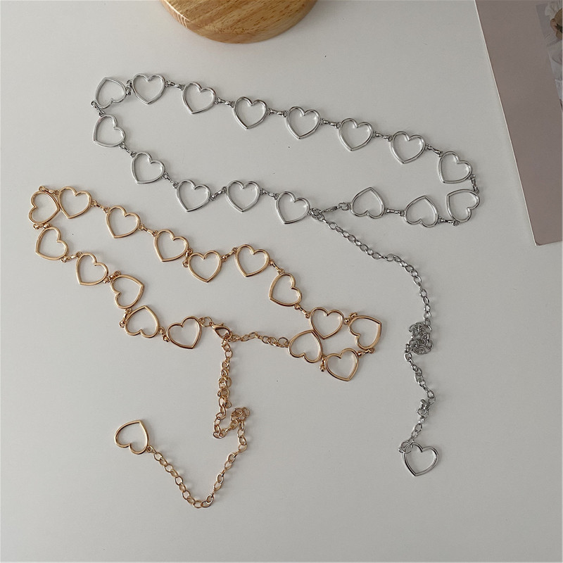 Trendy Metal Heart Waist Chain Versatile Belt for Women Decorative Dress Waist Cincher Skirt Belt Chain Leather Belt