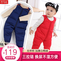 Childrens down straps down jackets dirt-resistant down pants thick winter jumpsuit boys down pants girls pants