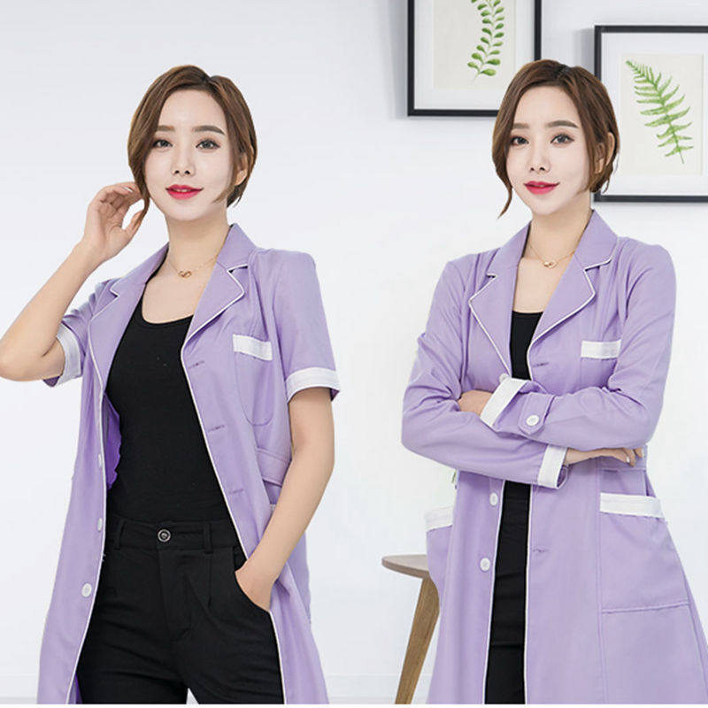 High-end Beauty Service Woman Short Sleeve Summer Beauty Dresser Beauty Salon workwear white coat with white coat for spring long sleeves 