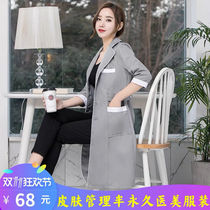 Beauty salon embroidery workwear gray short sleeve female doctor White coat pharmacy work clothes in sleeve free printing