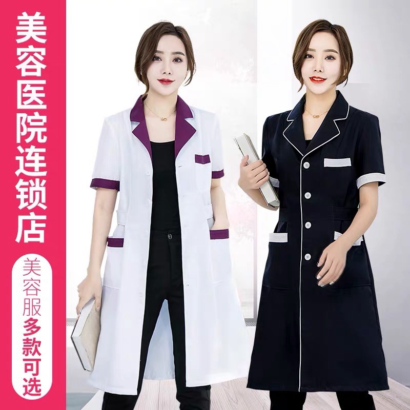 Beauty suit Short sleeves Tibetan blueprints embroidered Korean version high-end workwear white coat mid sleeve doctor's guard service summer clothing 