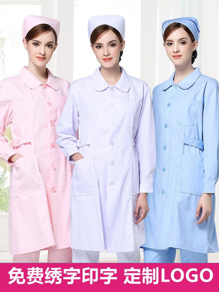 Nurse Serving Winter Dress Woman Long Sleeve White Large Vest Oral Dental Doctor's Medication Store Pink Collar Work Suit 